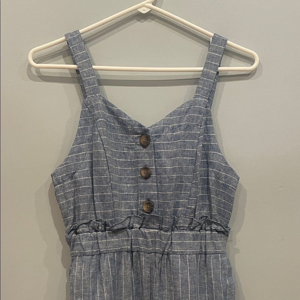 Blue Pinstripe Button-Front Jumpsuit new - casual style